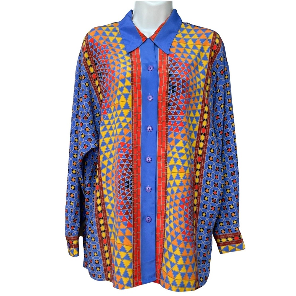 Geometric Mosaic Blouse Nicola Button Down Shirt Women Maximalist Long Sleeve